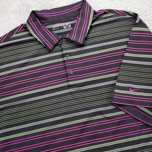 Nike Golf Dri-FIT Polo Shirt Mens 2XL Black Green Pink Gray Striped S/S Swoosh